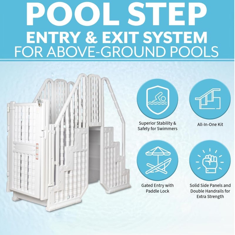 Poolzilla Premium Pool Step Ladder Set for Above Ground Pools - Full Entry-Exit Pool Ladder System with Crossover Bridge, and Lockable Gate - for 48’’ to 54’’ in. Above Ground Pools - Image 5